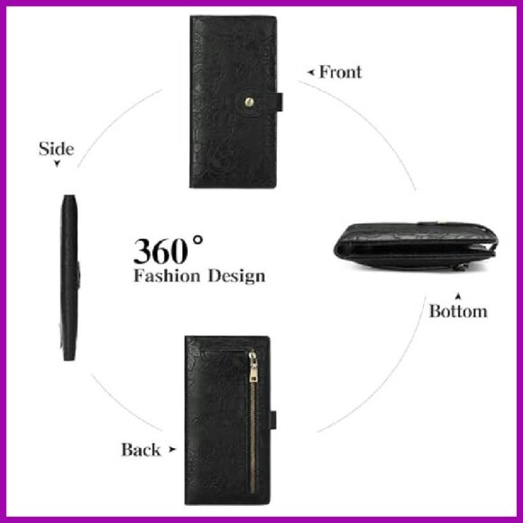 Slim RFID Blocking Vegan Leather Wallet with Zipper Pocket - Picture 5 of 8